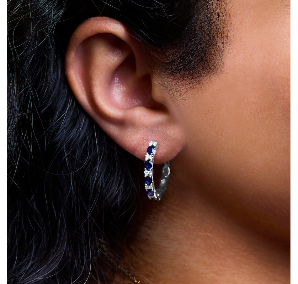Image 990421_ALTMORE3.jpg, Product 990-421 / Price $16,380.00, 14K White Gold 4x3mm Oval Blue Sapphire and 1/4 Cttw Diamond Alternating Hoop Earring (I-J Color, SI2-I1 Clarity) from Haus of Brilliance on TSC.ca's Jewellery department