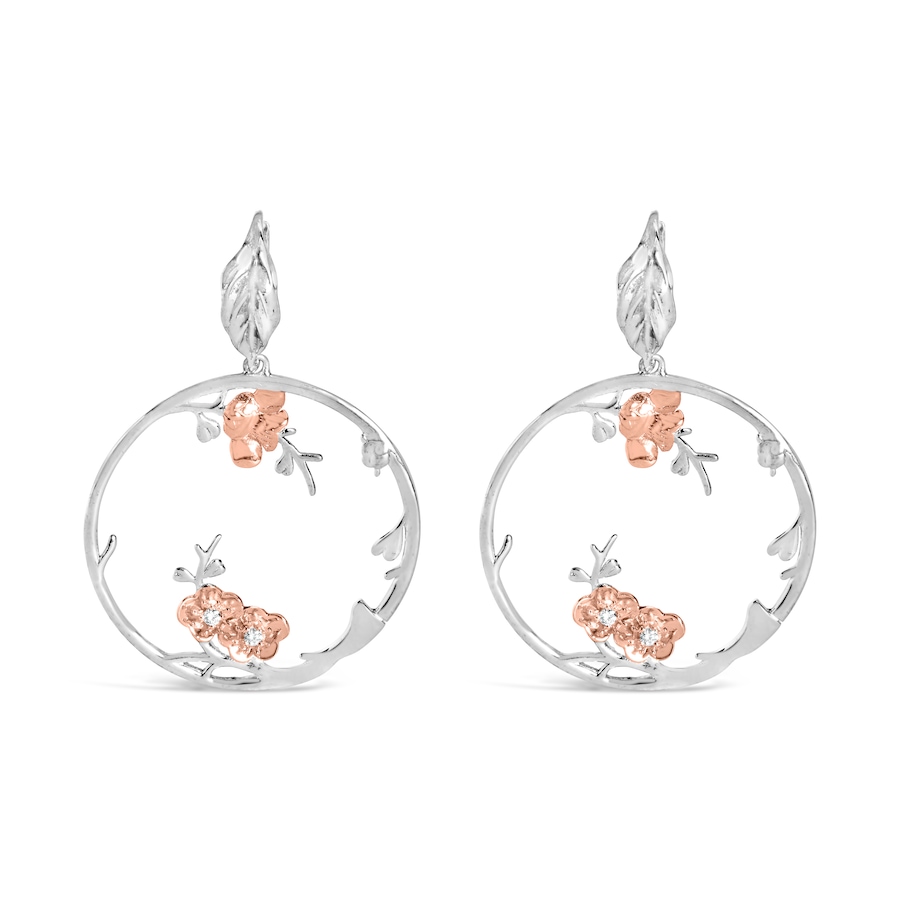 Image 990422.jpg, Product 990-422 / Price $890.00, Rose Gold Plated .925 Sterling Silver 1/10 Cttw Diamond Floral Hoop Earrings (I-J Color, SI1-SI2 Clarity) from Haus of Brilliance on TSC.ca's Jewellery department