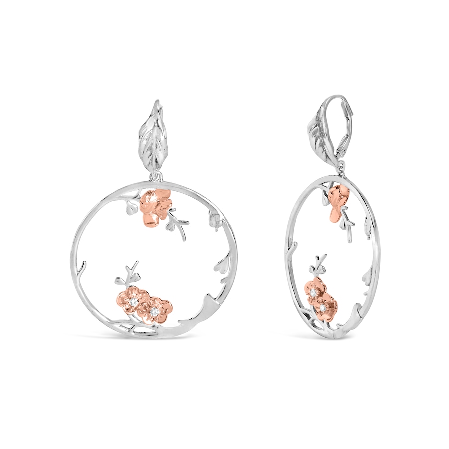 Image 990422_ALTMORE1.jpg, Product 990-422 / Price $890.00, Rose Gold Plated .925 Sterling Silver 1/10 Cttw Diamond Floral Hoop Earrings (I-J Color, SI1-SI2 Clarity) from Haus of Brilliance on TSC.ca's Jewellery department