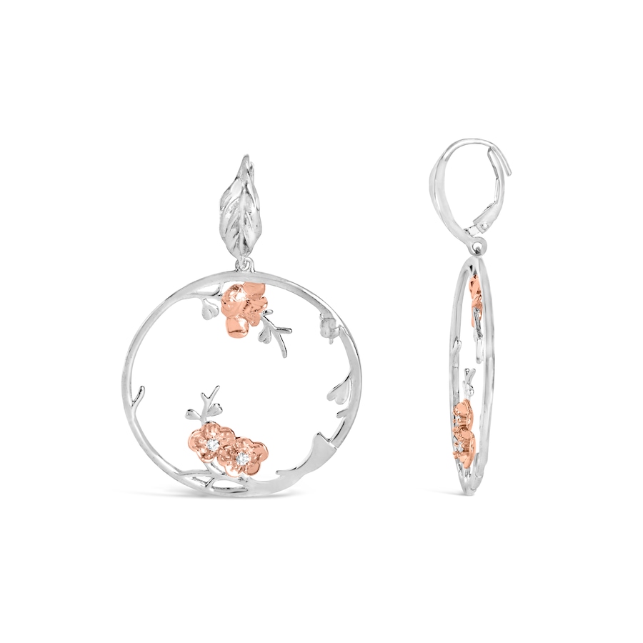Image 990422_ALTMORE2.jpg, Product 990-422 / Price $890.00, Rose Gold Plated .925 Sterling Silver 1/10 Cttw Diamond Floral Hoop Earrings (I-J Color, SI1-SI2 Clarity) from Haus of Brilliance on TSC.ca's Jewellery department