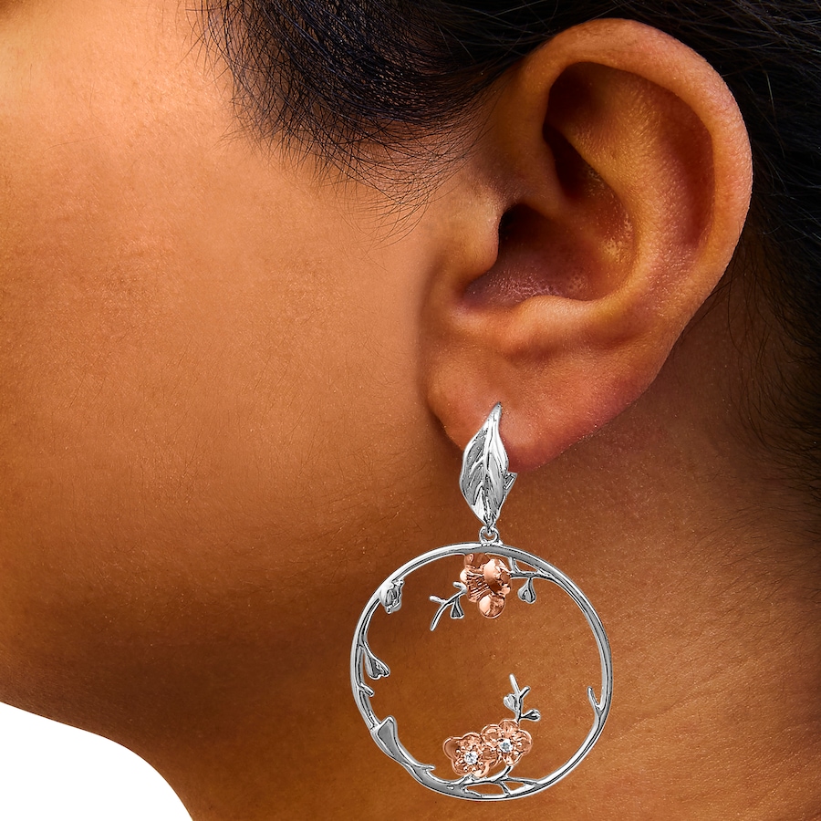 Image 990422_ALTMORE3.jpg, Product 990-422 / Price $890.00, Rose Gold Plated .925 Sterling Silver 1/10 Cttw Diamond Floral Hoop Earrings (I-J Color, SI1-SI2 Clarity) from Haus of Brilliance on TSC.ca's Jewellery department