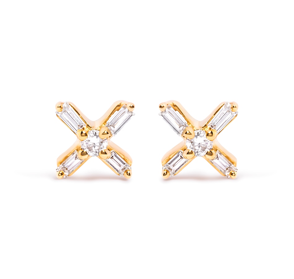 Image 990424.jpg, Product 990-424 / Price $1,396.00, 10K Yellow Gold 1/10 Cttw Round and Baguette Diamond Criss Cross X Stud Earring (H-I Color, I1-I2 Clarity) from Haus of Brilliance on TSC.ca's Jewellery department