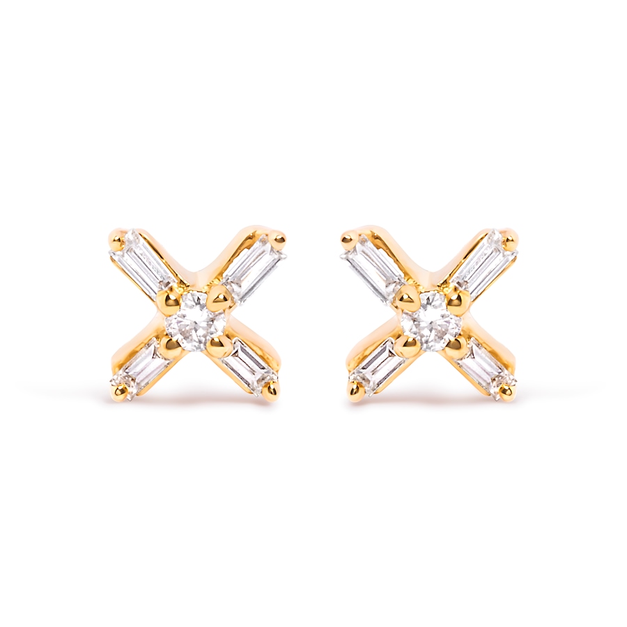 Image 990424.jpg, Product 990-424 / Price $1,396.00, 10K Yellow Gold 1/10 Cttw Round and Baguette Diamond Criss Cross X Stud Earring (H-I Color, I1-I2 Clarity) from Haus of Brilliance on TSC.ca's Jewellery department