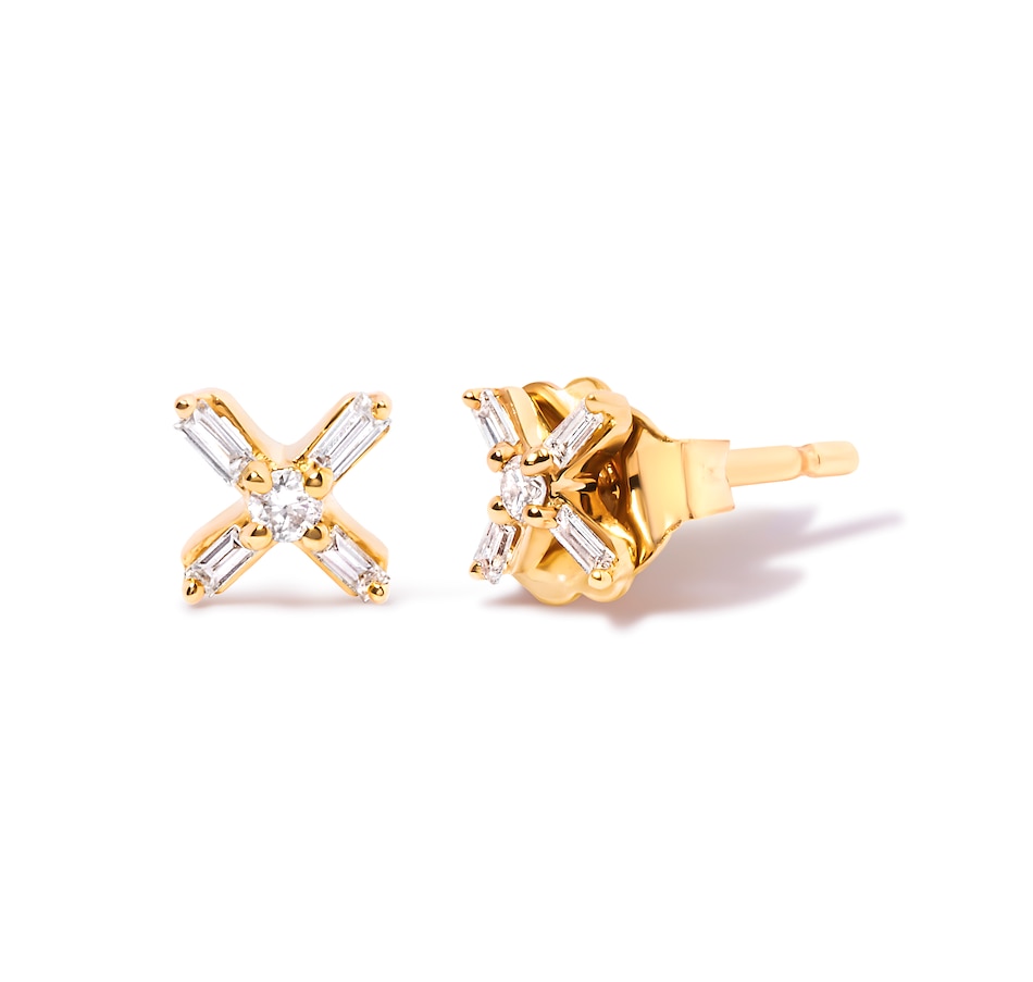 Image 990424_ALTMORE1.jpg, Product 990-424 / Price $1,396.00, 10K Yellow Gold 1/10 Cttw Round and Baguette Diamond Criss Cross X Stud Earring (H-I Color, I1-I2 Clarity) from Haus of Brilliance on TSC.ca's Jewellery department