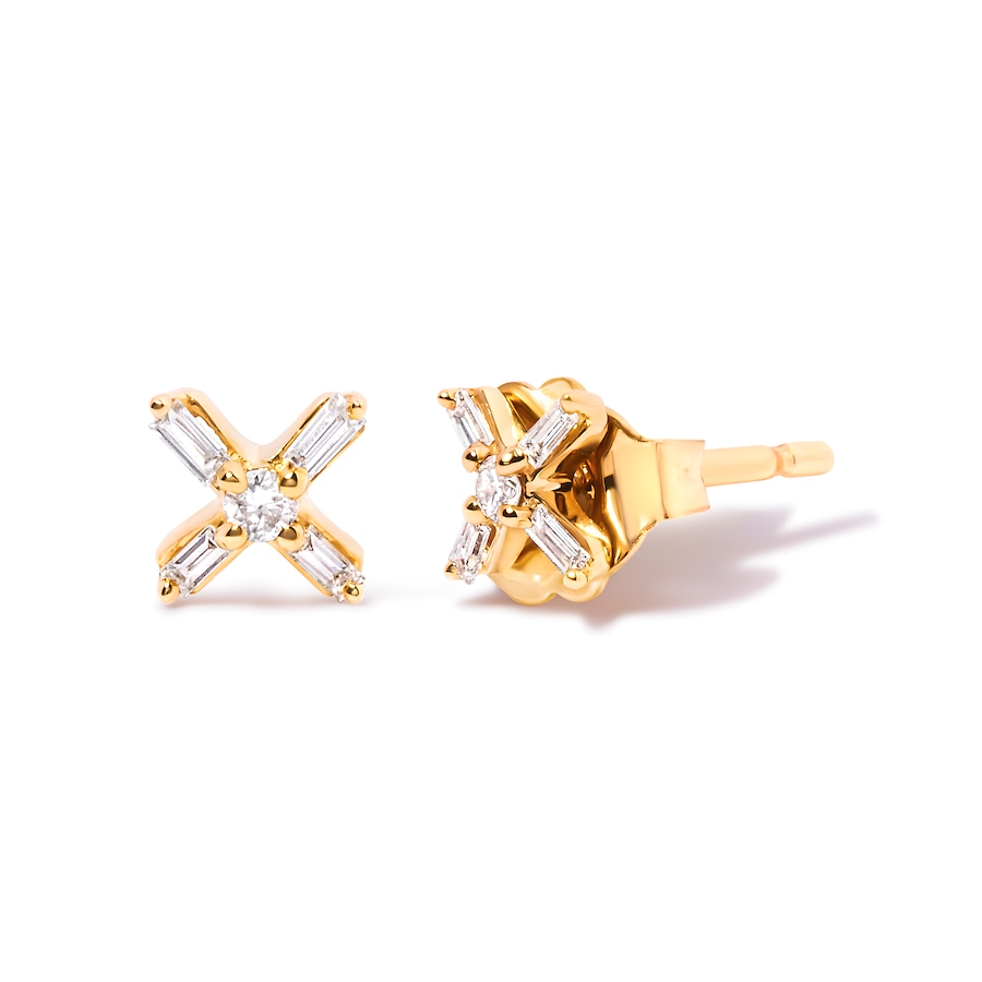 Image 990424_ALTMORE1.jpg, Product 990-424 / Price $1,396.00, 10K Yellow Gold 1/10 Cttw Round and Baguette Diamond Criss Cross X Stud Earring (H-I Color, I1-I2 Clarity) from Haus of Brilliance on TSC.ca's Jewellery department