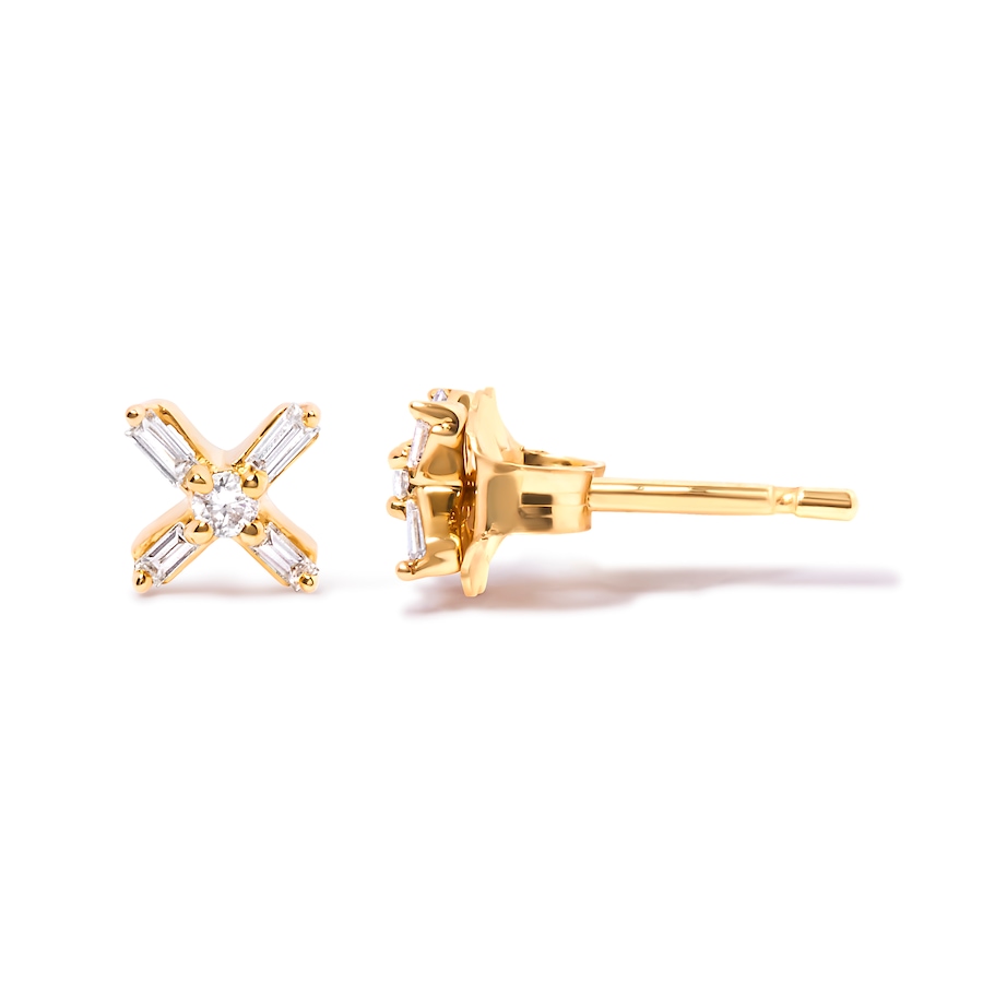 Image 990424_ALTMORE2.jpg, Product 990-424 / Price $1,396.00, 10K Yellow Gold 1/10 Cttw Round and Baguette Diamond Criss Cross X Stud Earring (H-I Color, I1-I2 Clarity) from Haus of Brilliance on TSC.ca's Jewellery department