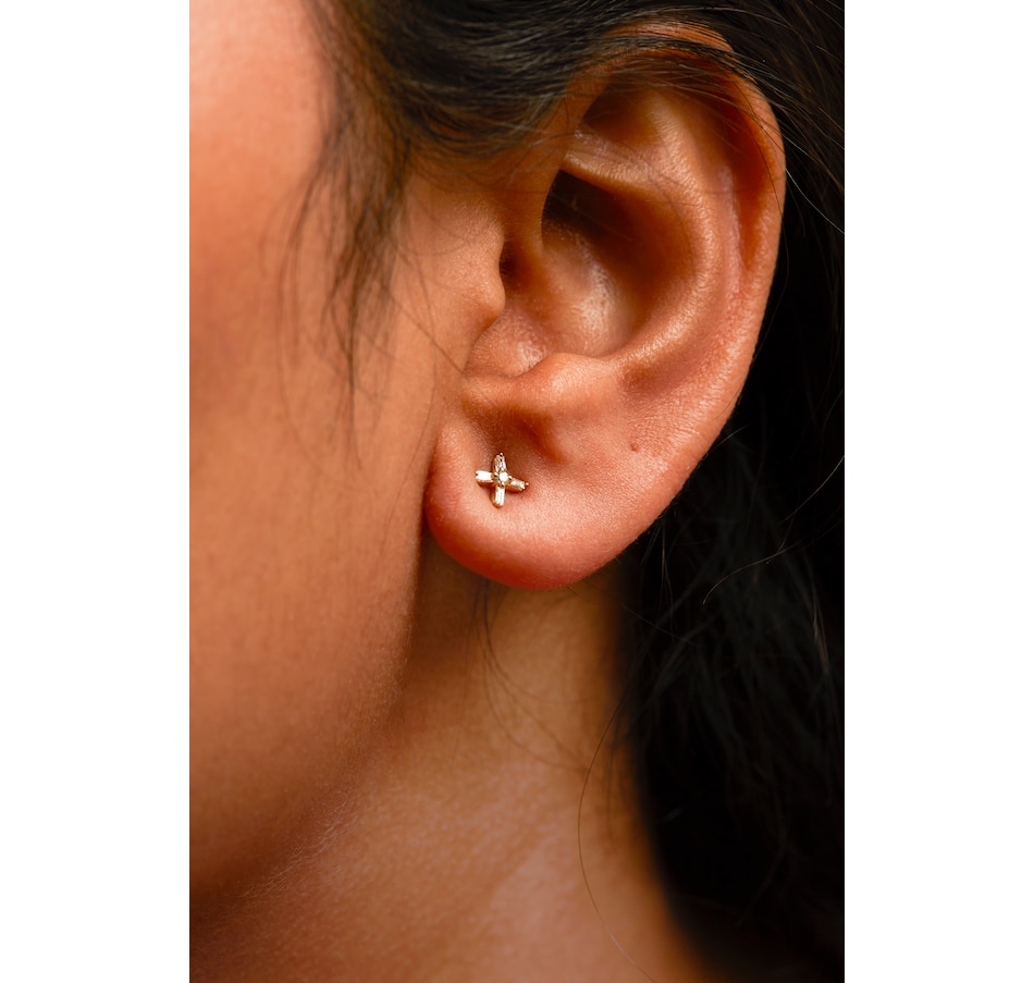 Image 990424_ALTMORE3.jpg, Product 990-424 / Price $1,396.00, 10K Yellow Gold 1/10 Cttw Round and Baguette Diamond Criss Cross X Stud Earring (H-I Color, I1-I2 Clarity) from Haus of Brilliance on TSC.ca's Jewellery department
