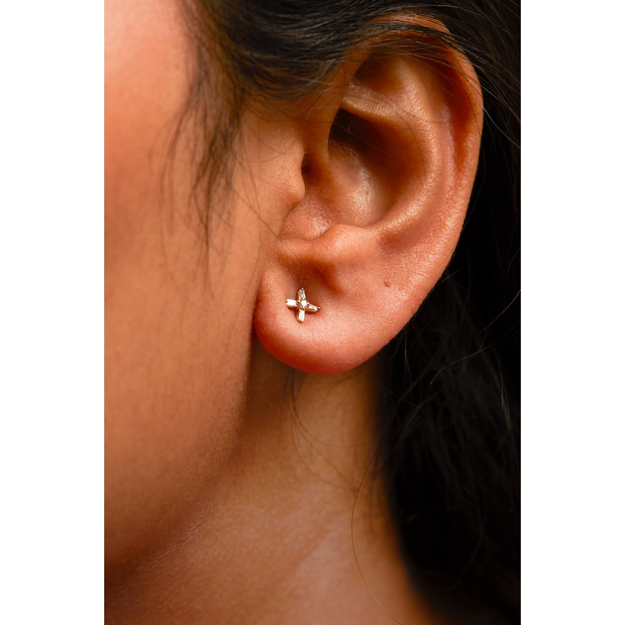 Image 990424_ALTMORE3.jpg, Product 990-424 / Price $1,396.00, 10K Yellow Gold 1/10 Cttw Round and Baguette Diamond Criss Cross X Stud Earring (H-I Color, I1-I2 Clarity) from Haus of Brilliance on TSC.ca's Jewellery department