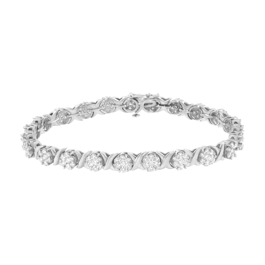 Image 990429.jpg, Product 990-429 / Price $23,377.50, 14K White Gold 4 7/8 Cttw Round Brilliant-Cut Diamond Round Cluster & X-Link 7" Tennis Bracelet (I-J Color, SI2-I1 Clarity) from Haus of Brilliance on TSC.ca's Jewellery department