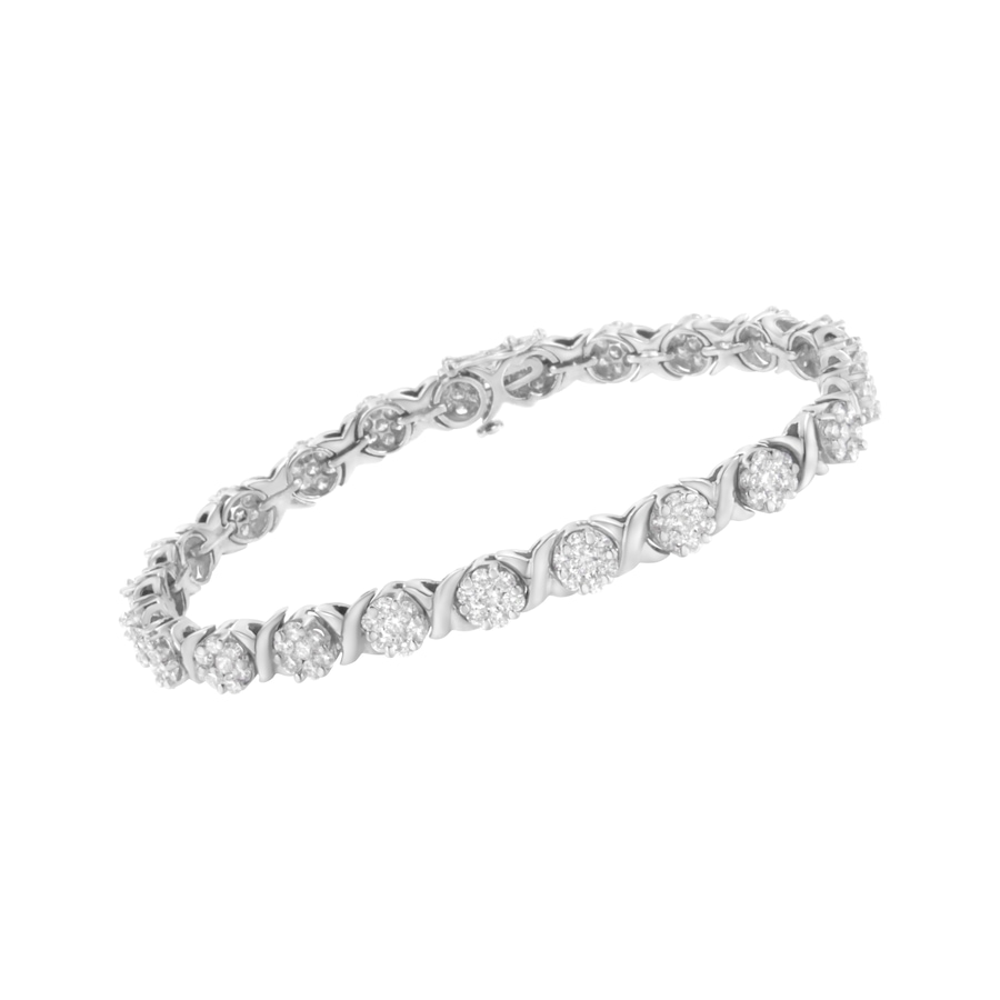 Image 990429_ALTMORE2.jpg, Product 990-429 / Price $23,377.50, 14K White Gold 4 7/8 Cttw Round Brilliant-Cut Diamond Round Cluster & X-Link 7" Tennis Bracelet (I-J Color, SI2-I1 Clarity) from Haus of Brilliance on TSC.ca's Jewellery department