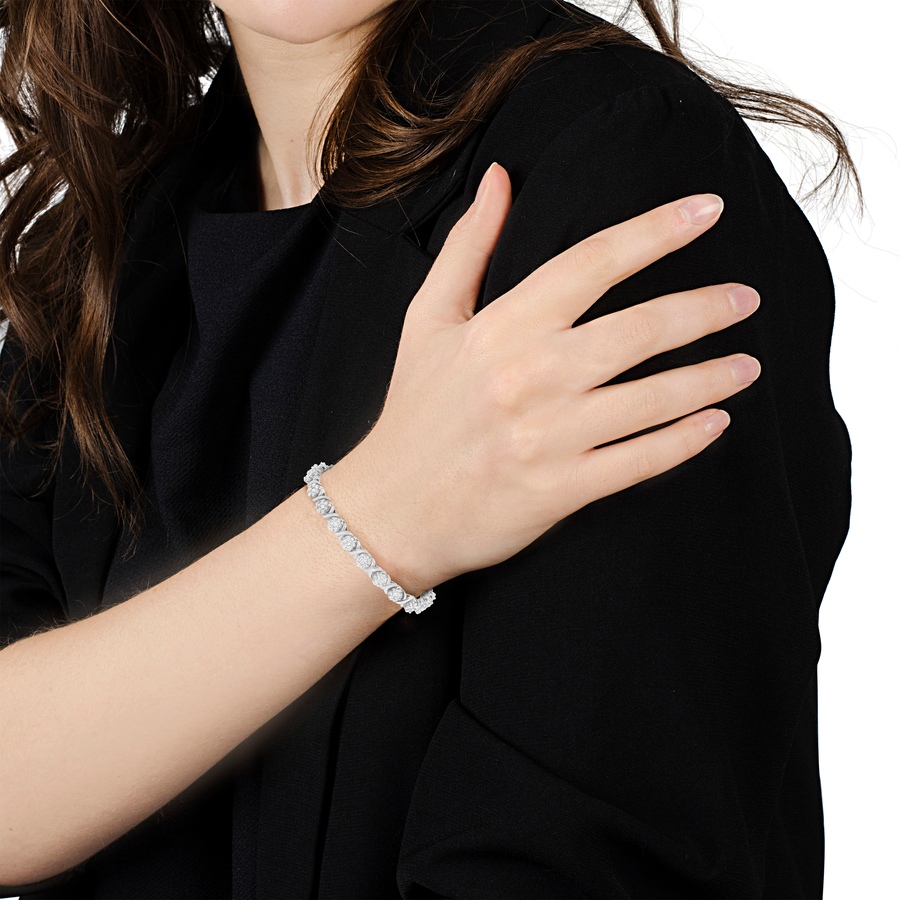 Image 990429_ALTMORE4.jpg, Product 990-429 / Price $23,377.50, 14K White Gold 4 7/8 Cttw Round Brilliant-Cut Diamond Round Cluster & X-Link 7" Tennis Bracelet (I-J Color, SI2-I1 Clarity) from Haus of Brilliance on TSC.ca's Jewellery department