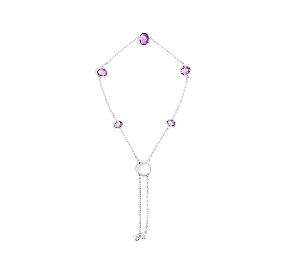 Image 990436.jpg, Product 990-436 / Price $523.00, .925 Sterling Silver Bezel Set Purple Amethyst 5 Station Adjustable Bolo Bracelet from Haus of Brilliance on TSC.ca's Jewellery department