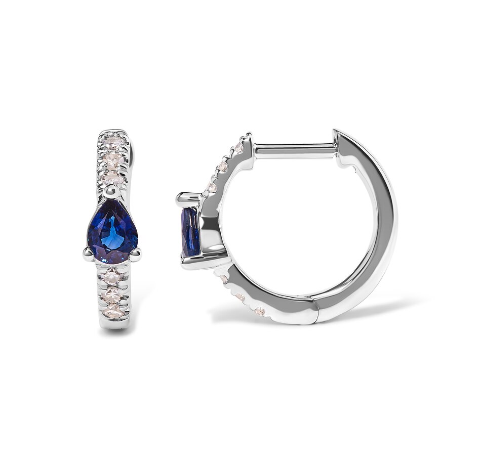 Image 990453_ALTMORE2.jpg, Product 990-453 / Price $2,497.00, 10K White Gold Pear Shaped Blue Sapphire and 1/10 Cttw Diamond Huggy Hoop Earrings (H-I Color, I1-I2 Clarity) from Haus of Brilliance on TSC.ca's Jewellery department