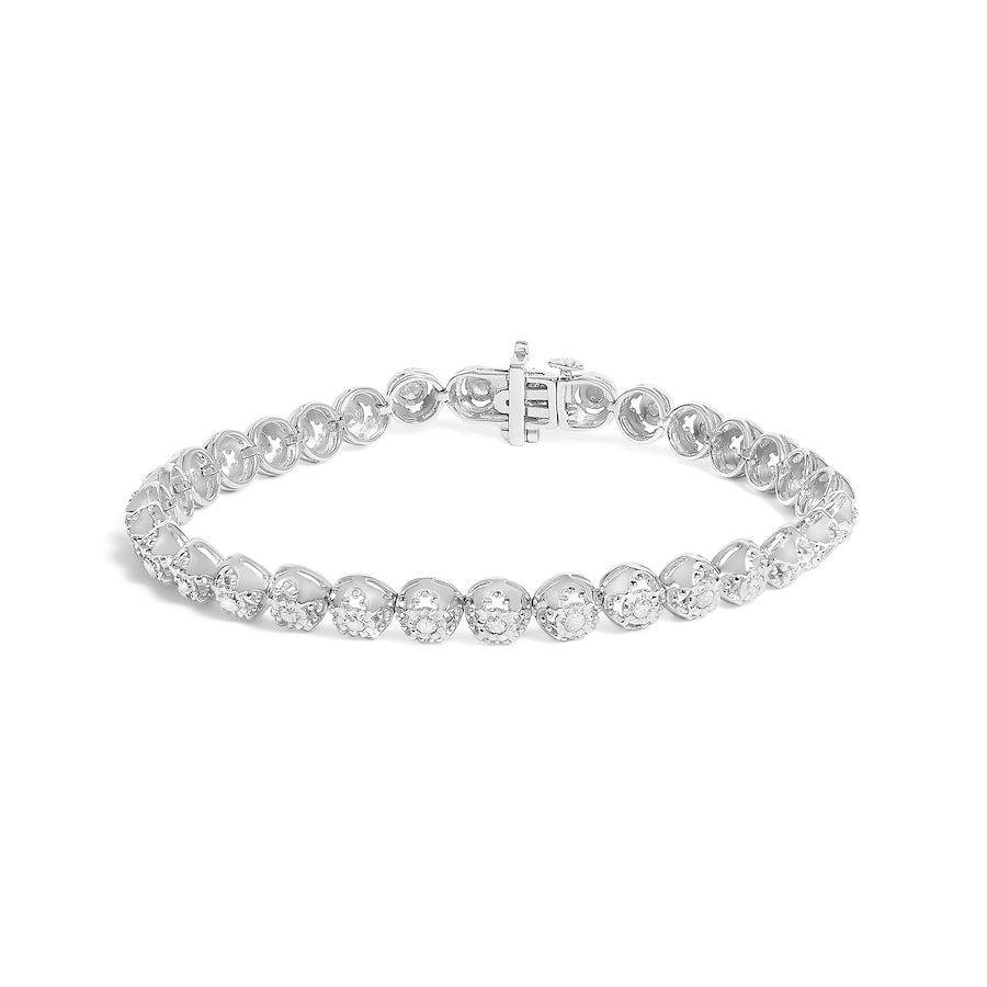 Image 990454.jpg, Product 990-454 / Price $1,192.00, .925 Sterling Silver 1.0 Cttw Diamond Miracle-Plate Open Quatrefoil Flower Circle-Link 7" Tennis Bracelet (I-J color, I3 clarity) from Haus of Brilliance on TSC.ca's Jewellery department