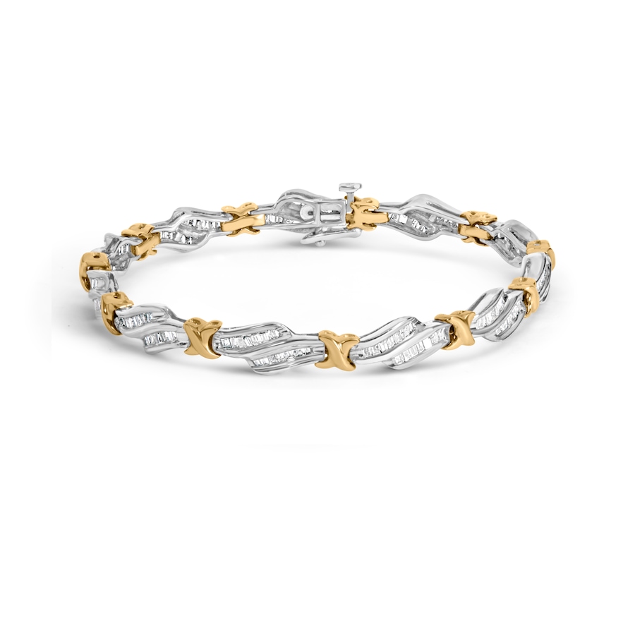 Image 990466.jpg, Product 990-466 / Price $11,101.00, 10k Two-Toned Gold 2.00 Cttw Channel Set Baguette-Diamond Weave and "X" Spiral Link Bracelet (H-I Color, I1-I2 Clarity) - 7" from Haus of Brilliance on TSC.ca's Jewellery department