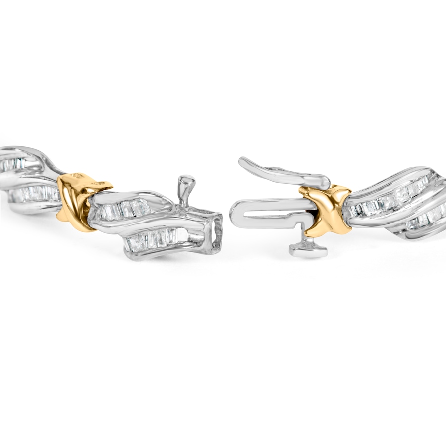 Image 990466_ALTMORE1.jpg, Product 990-466 / Price $11,101.00, 10k Two-Toned Gold 2.00 Cttw Channel Set Baguette-Diamond Weave and "X" Spiral Link Bracelet (H-I Color, I1-I2 Clarity) - 7" from Haus of Brilliance on TSC.ca's Jewellery department
