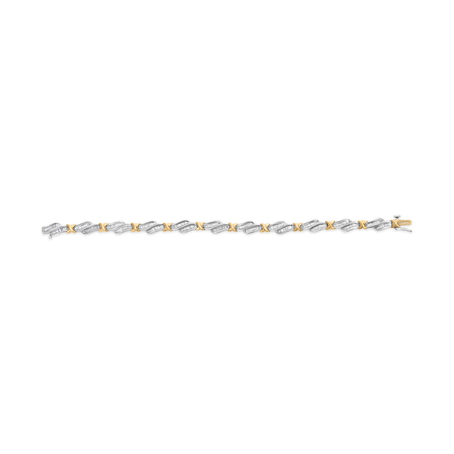 Image 990466_ALTMORE3.jpg, Product 990-466 / Price $11,101.00, 10k Two-Toned Gold 2.00 Cttw Channel Set Baguette-Diamond Weave and "X" Spiral Link Bracelet (H-I Color, I1-I2 Clarity) - 7" from Haus of Brilliance on TSC.ca's Jewellery department
