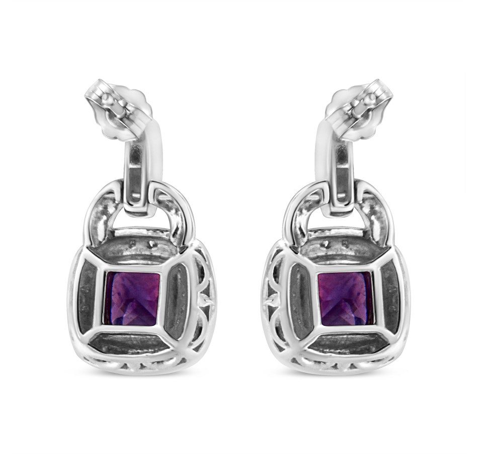 Image 990471_ALTMORE3.jpg, Product 990-471 / Price $1,105.00, .925 Sterling Silver 8MM Natural Cushion Shaped Amethyst and Diamond Accent Halo with Push Back Dangle Earrings (I-J Color, I2-I3 Clarity) from Haus of Brilliance on TSC.ca's Jewellery department