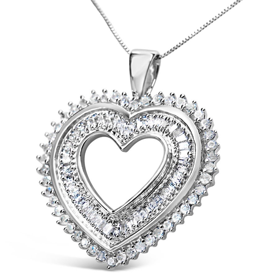 Image 990474_ALTMORE1.jpg, Product 990-474 / Price $1,603.00, .925 Sterling Silver 1.0 Cttw Baguette and Round Diamond  Heart Pendant 18" Necklace (H-I Color, I3 Clarity) from Haus of Brilliance on TSC.ca's Jewellery department
