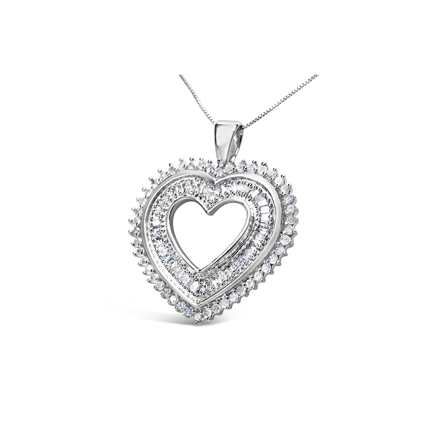 Image 990474_ALTMORE2.jpg, Product 990-474 / Price $1,603.00, .925 Sterling Silver 1.0 Cttw Baguette and Round Diamond  Heart Pendant 18" Necklace (H-I Color, I3 Clarity) from Haus of Brilliance on TSC.ca's Jewellery department