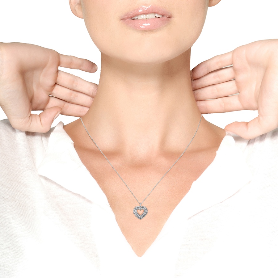 Image 990474_ALTMORE4.jpg, Product 990-474 / Price $1,603.00, .925 Sterling Silver 1.0 Cttw Baguette and Round Diamond  Heart Pendant 18" Necklace (H-I Color, I3 Clarity) from Haus of Brilliance on TSC.ca's Jewellery department
