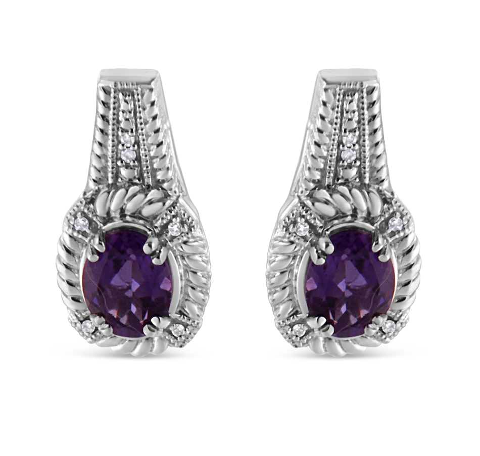 Image 990477.jpg, Product 990-477 / Price $812.00, .925 Sterling Silver 8x6 MM Natural Oval Purple Amethyst Gemstone and Diamond Accent Art Deco Style Drop and Dangle Earrings (I-J Color, I1-I2 Clarity) from Haus of Brilliance on TSC.ca's Jewellery department