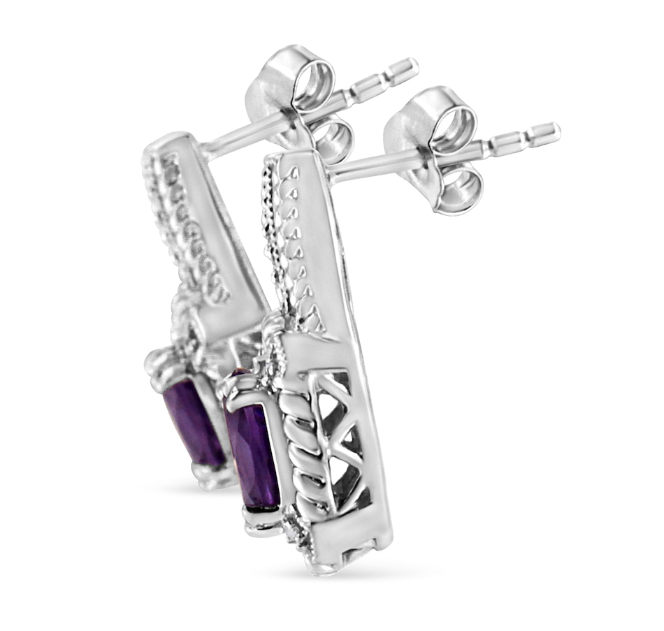 Image 990477_ALTMORE1.jpg, Product 990-477 / Price $812.00, .925 Sterling Silver 8x6 MM Natural Oval Purple Amethyst Gemstone and Diamond Accent Art Deco Style Drop and Dangle Earrings (I-J Color, I1-I2 Clarity) from Haus of Brilliance on TSC.ca's Jewellery department