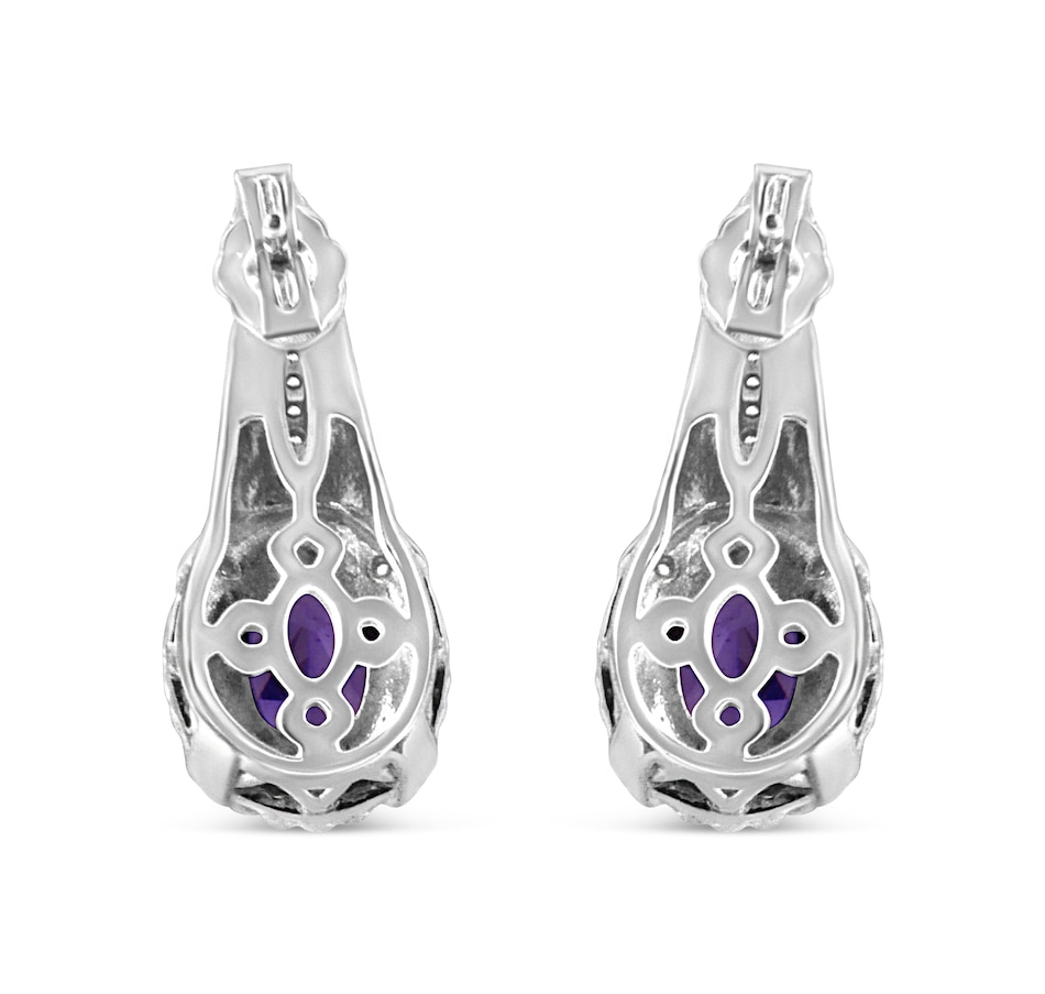 Image 990477_ALTMORE2.jpg, Product 990-477 / Price $812.00, .925 Sterling Silver 8x6 MM Natural Oval Purple Amethyst Gemstone and Diamond Accent Art Deco Style Drop and Dangle Earrings (I-J Color, I1-I2 Clarity) from Haus of Brilliance on TSC.ca's Jewellery department