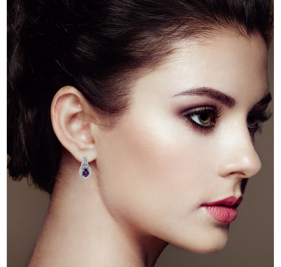 Image 990477_ALTMORE3.jpg, Product 990-477 / Price $812.00, .925 Sterling Silver 8x6 MM Natural Oval Purple Amethyst Gemstone and Diamond Accent Art Deco Style Drop and Dangle Earrings (I-J Color, I1-I2 Clarity) from Haus of Brilliance on TSC.ca's Jewellery department