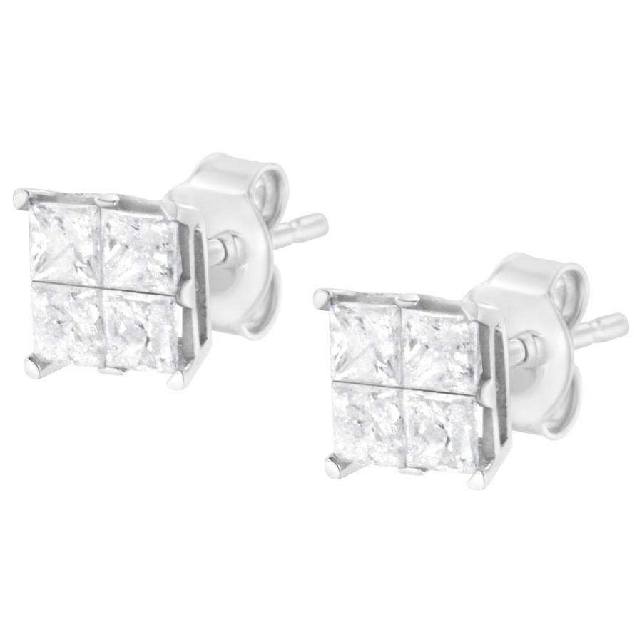 Image 990478_ALTMORE3.jpg, Product 990-478 / Price $3,300.00, 10K White Gold 1.00 cttw Invisible Set Princess-Cut Diamond Composite Square Shape Stud Earrings (G-H Color, I2-I3 Clarity) from Haus of Brilliance on TSC.ca's Jewellery department