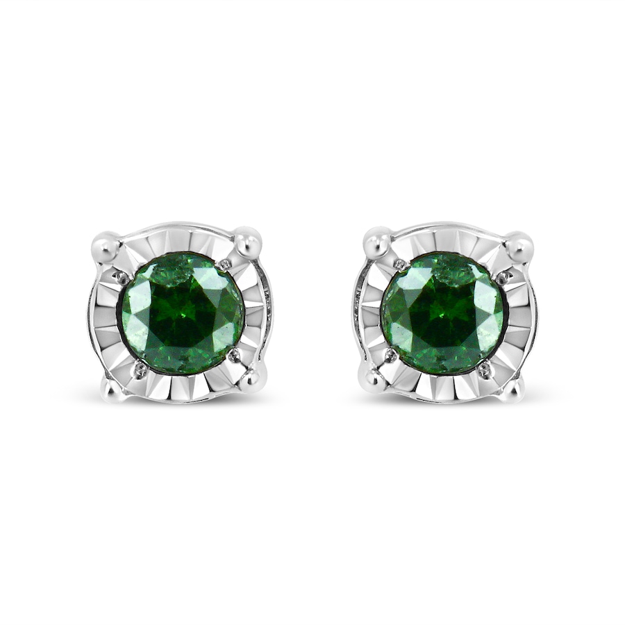 Image 990490.jpg, Product 990-490 / Price $632.00, Sterling Silver Rose Cut Treated Green Diamond Solitaire Stud Earrings (0.25 cttw, Green Color, I2-I3 Clarity) from Haus of Brilliance on TSC.ca's Jewellery department