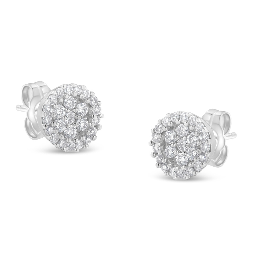 Image 990491.jpg, Product 990-491 / Price $3,695.00, 14K White Gold 1/2 Cttw Brilliant-Cut Diamond Halo-Style Cluster Round Button Stud Earrings (H-I Color, I1-I2 Clarity) from Haus of Brilliance on TSC.ca's Jewellery department
