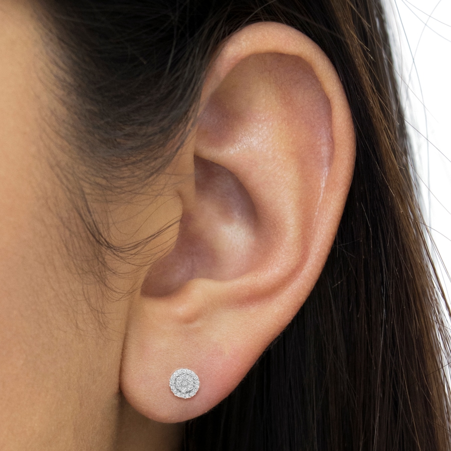 Image 990491_ALTMORE4.jpg, Product 990-491 / Price $3,695.00, 14K White Gold 1/2 Cttw Brilliant-Cut Diamond Halo-Style Cluster Round Button Stud Earrings (H-I Color, I1-I2 Clarity) from Haus of Brilliance on TSC.ca's Jewellery department