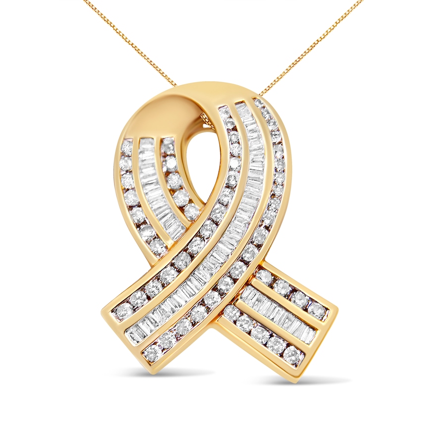 Image 990498.jpg, Product 990-498 / Price $15,606.00, 14K Yellow Gold 2 5/8 cttw Channel Set White Diamond Awareness Ribbon Pendant Necklace (G-H Color, VS1-VS2 Clarity) - NO CHAIN from Haus of Brilliance on TSC.ca's Jewellery department