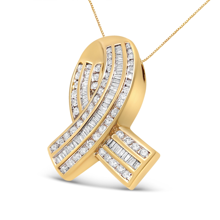 Image 990498_ALTMORE1.jpg, Product 990-498 / Price $15,606.00, 14K Yellow Gold 2 5/8 cttw Channel Set White Diamond Awareness Ribbon Pendant Necklace (G-H Color, VS1-VS2 Clarity) - NO CHAIN from Haus of Brilliance on TSC.ca's Jewellery department