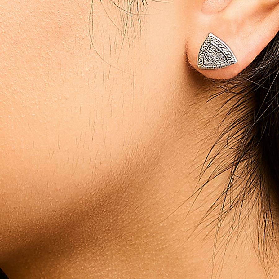 Image 990503_ALTMORE4.jpg, Product 990-503 / Price $328.00, .925 Sterling Silver Diamond-Accented Trillion Shaped 4-Stone Halo-Style Stud Earrings (H-I Color, I2-I3 Clarity) from Haus of Brilliance on TSC.ca's Jewellery department