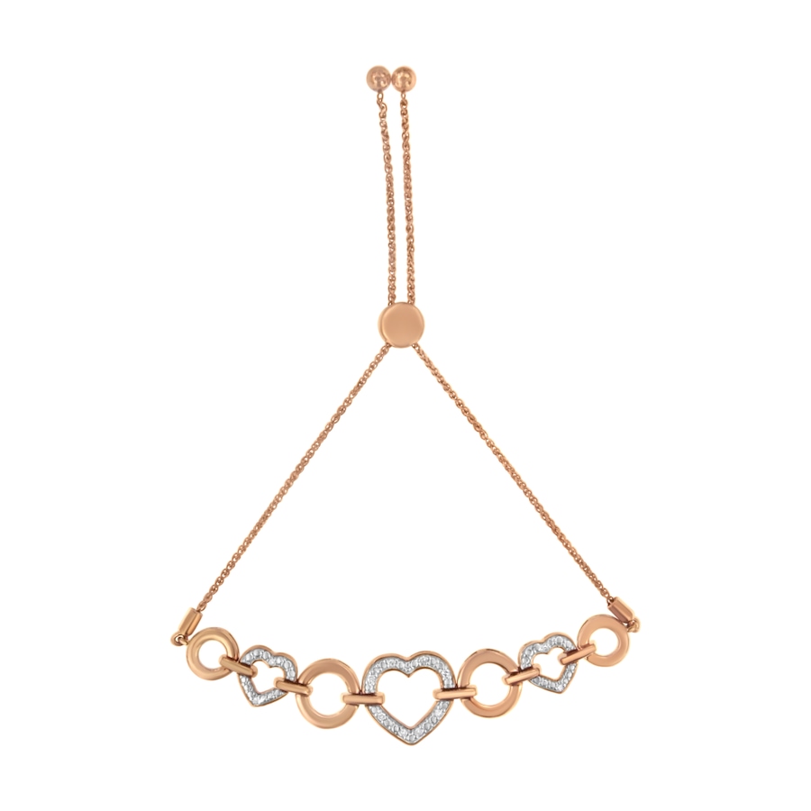 Image 990516.jpg, Product 990-516 / Price $878.00, 10K Rose Gold over .925 Sterling Silver 1/10 Cttw Round-Cut Diamond Heart Link Adjustable Bolo Bracelet (H-I Color, I2-I3 Clarity) - 6"-9" Adjustable from Haus of Brilliance on TSC.ca's Jewellery department