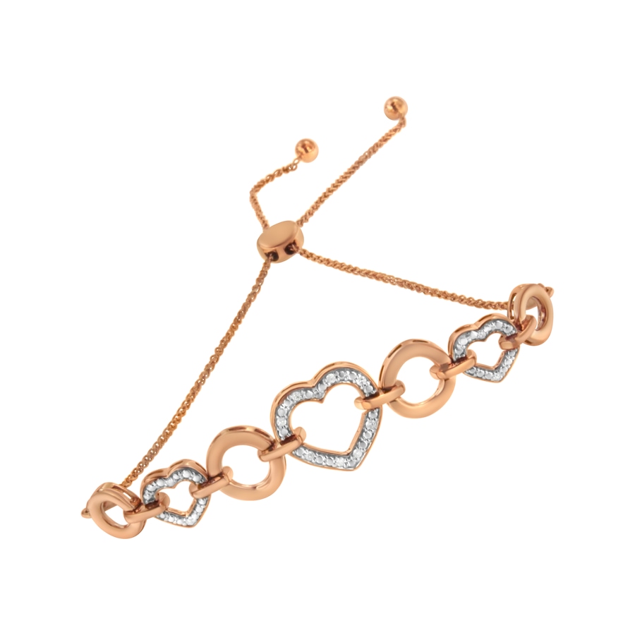 Image 990516_ALTMORE1.jpg, Product 990-516 / Price $878.00, 10K Rose Gold over .925 Sterling Silver 1/10 Cttw Round-Cut Diamond Heart Link Adjustable Bolo Bracelet (H-I Color, I2-I3 Clarity) - 6"-9" Adjustable from Haus of Brilliance on TSC.ca's Jewellery department