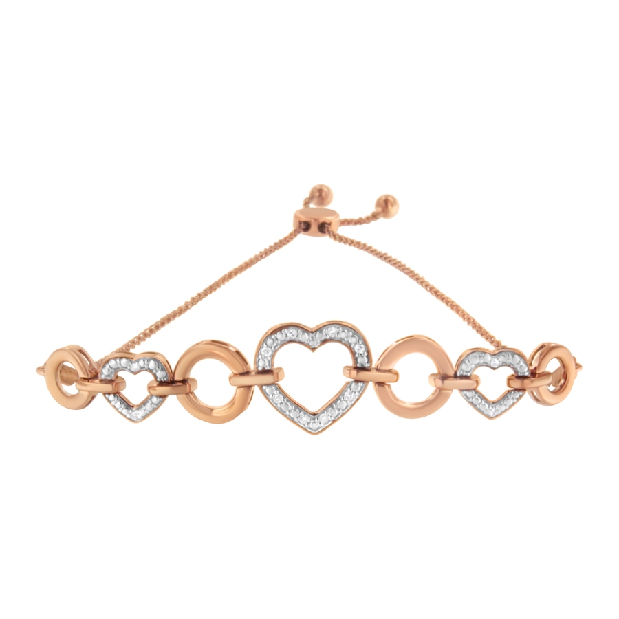 Image 990516_ALTMORE2.jpg, Product 990-516 / Price $878.00, 10K Rose Gold over .925 Sterling Silver 1/10 Cttw Round-Cut Diamond Heart Link Adjustable Bolo Bracelet (H-I Color, I2-I3 Clarity) - 6"-9" Adjustable from Haus of Brilliance on TSC.ca's Jewellery department