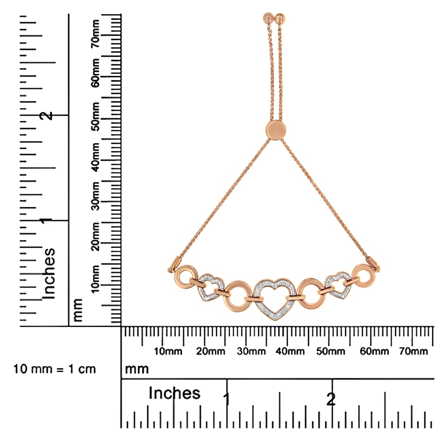 Image 990516_ALTMORE6.jpg, Product 990-516 / Price $878.00, 10K Rose Gold over .925 Sterling Silver 1/10 Cttw Round-Cut Diamond Heart Link Adjustable Bolo Bracelet (H-I Color, I2-I3 Clarity) - 6"-9" Adjustable from Haus of Brilliance on TSC.ca's Jewellery department