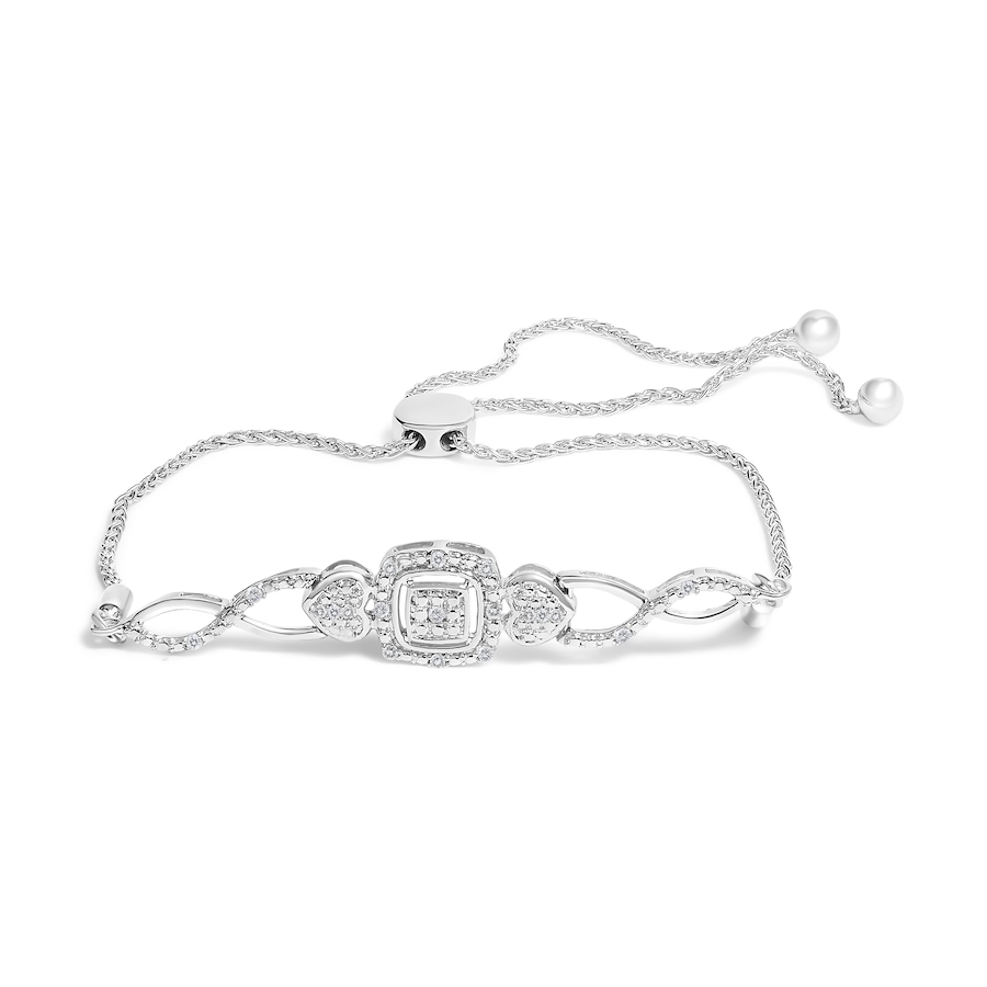 Image 990520.jpg, Product 990-520 / Price $831.00, .925 Sterling Silver Diamond Cushion Frame Heart-Sides Twist 4”-10” Adjustable Bolo Tennis Bolo Bracelet (I-J Color, I3 Clarity) from Haus of Brilliance on TSC.ca's Jewellery department