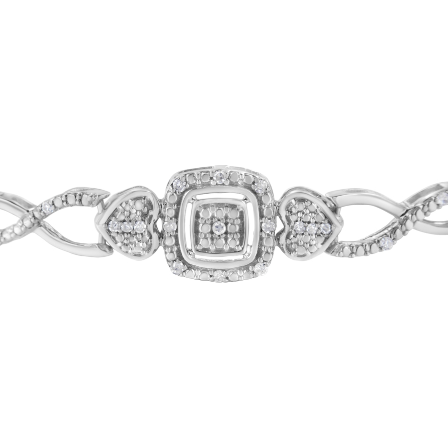 Image 990520_ALTMORE3.jpg, Product 990-520 / Price $831.00, .925 Sterling Silver Diamond Cushion Frame Heart-Sides Twist 4”-10” Adjustable Bolo Tennis Bolo Bracelet (I-J Color, I3 Clarity) from Haus of Brilliance on TSC.ca's Jewellery department