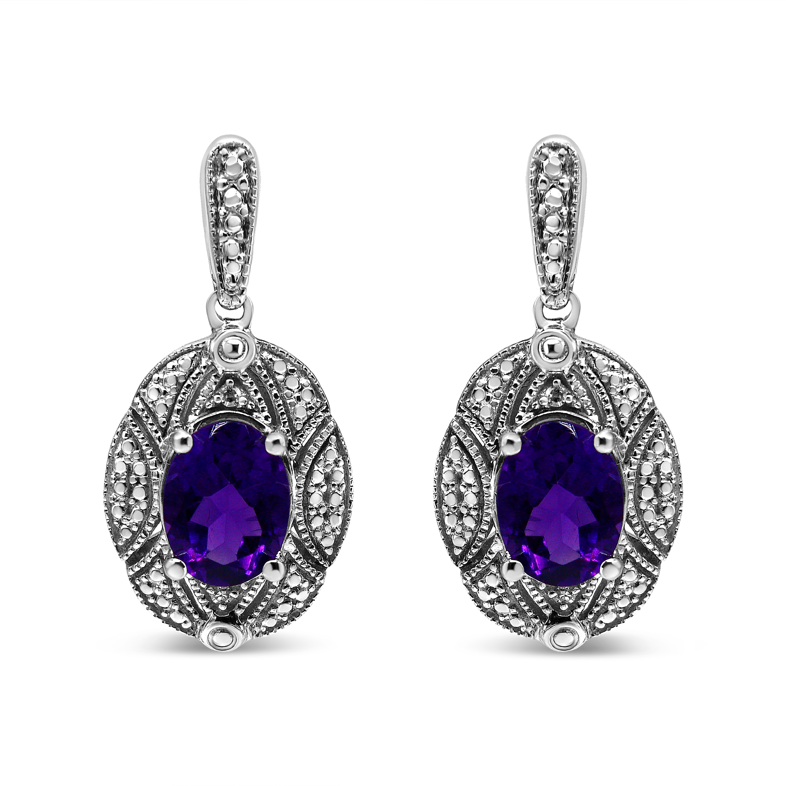 925 Sterling Silver Diamond Accent and 8x6mm Purple Oval Amethyst