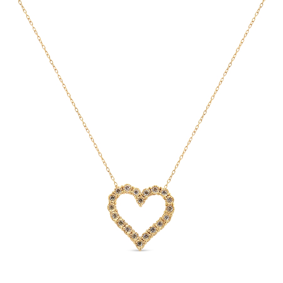 Image 990525.jpg, Product 990-525 / Price $656.00, 10K Yellow Gold Flashed .925 Sterling Silver 1/2 Cttw Champagne Diamond Miracle Plate Heart Pendant Necklace (K-L Color, I1-I2 Clarity) - 18" from Haus of Brilliance on TSC.ca's Jewellery department