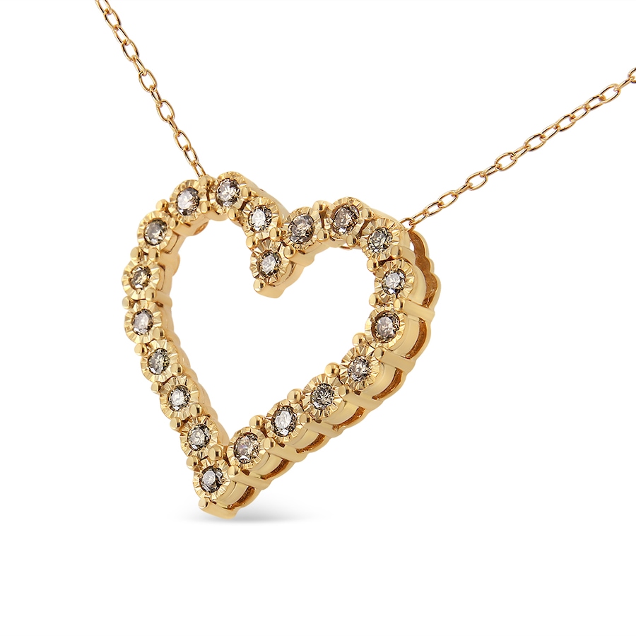 Image 990525_ALTMORE2.jpg, Product 990-525 / Price $656.00, 10K Yellow Gold Flashed .925 Sterling Silver 1/2 Cttw Champagne Diamond Miracle Plate Heart Pendant Necklace (K-L Color, I1-I2 Clarity) - 18" from Haus of Brilliance on TSC.ca's Jewellery department