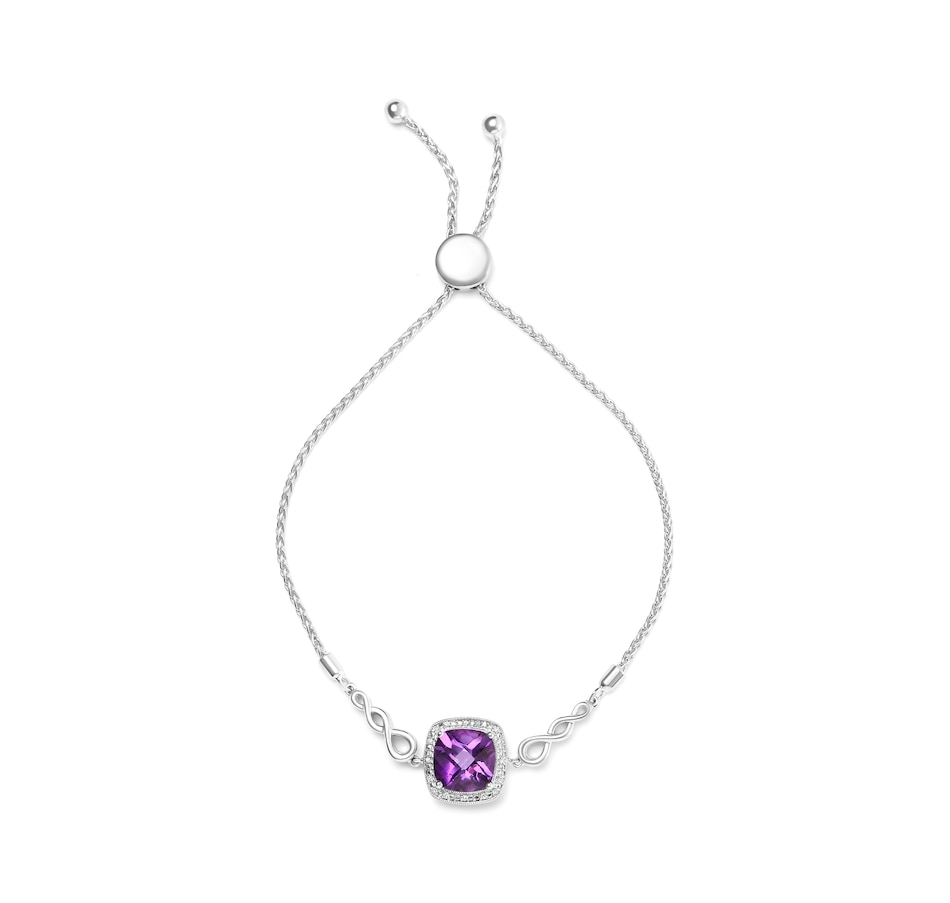 Image 990528_ALTMORE1.jpg, Product 990-528 / Price $1,800.00, .925 Sterling Silver 10mm Cushion Cut Amethyst Gemstone and Diamond Accent Lariat 4”-10” Adjustable Bolo Bracelet (H-I Color, SI1-SI2 Clarity) from Haus of Brilliance on TSC.ca's Jewellery department