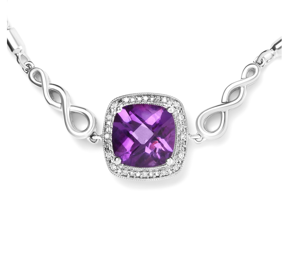 Image 990528_ALTMORE2.jpg, Product 990-528 / Price $1,800.00, .925 Sterling Silver 10mm Cushion Cut Amethyst Gemstone and Diamond Accent Lariat 4”-10” Adjustable Bolo Bracelet (H-I Color, SI1-SI2 Clarity) from Haus of Brilliance on TSC.ca's Jewellery department