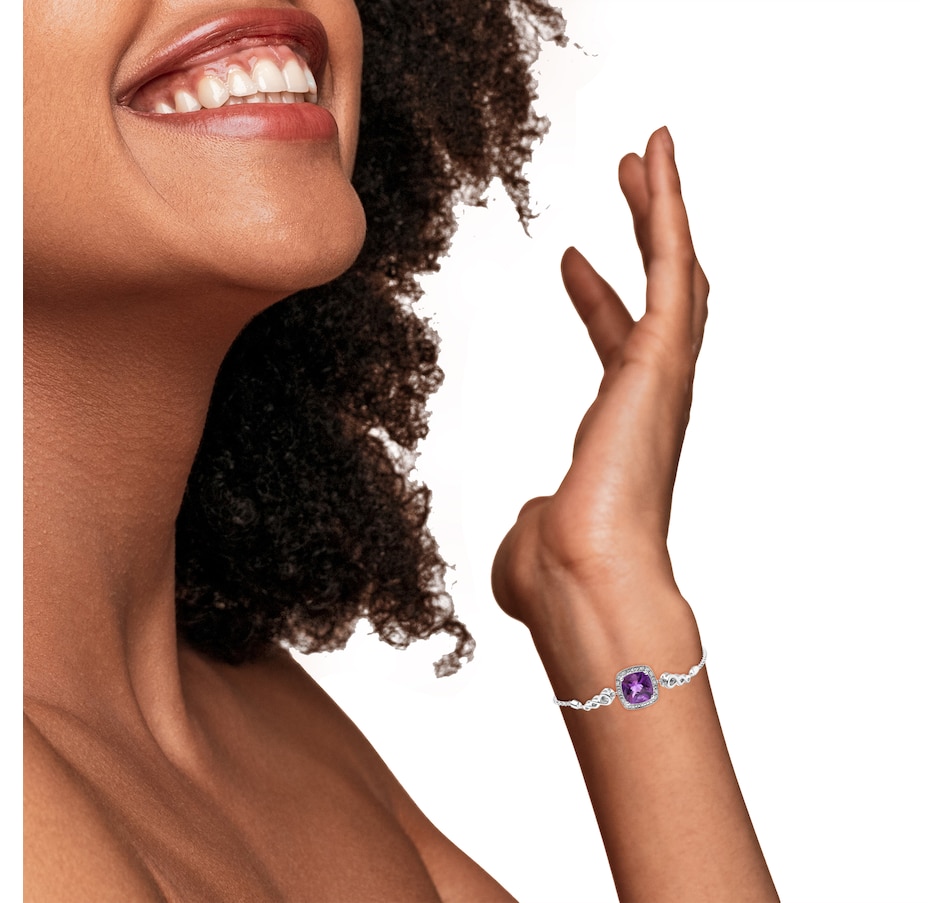 Image 990528_ALTMORE3.jpg, Product 990-528 / Price $1,800.00, .925 Sterling Silver 10mm Cushion Cut Amethyst Gemstone and Diamond Accent Lariat 4”-10” Adjustable Bolo Bracelet (H-I Color, SI1-SI2 Clarity) from Haus of Brilliance on TSC.ca's Jewellery department