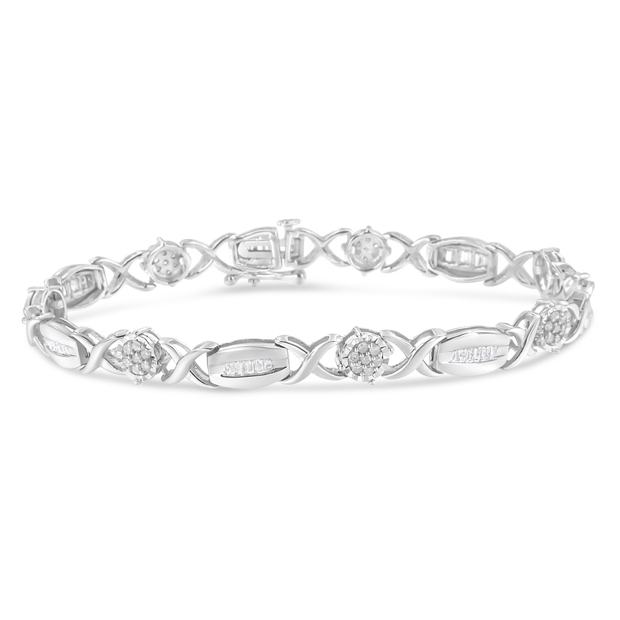 Image 990532.jpg, Product 990-532 / Price $2,153.00, .925 Sterling Silver 1.0 Cttw Round-Cut and Baguette-Cut Diamond X-Link Bracelet (I-J Color, I1-I2 Clarity) - 7" from Haus of Brilliance on TSC.ca's Jewellery department