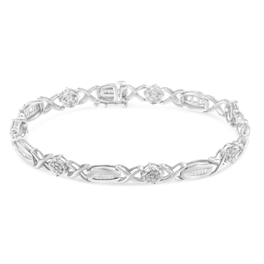 Image 990532_ALTMORE1.jpg, Product 990-532 / Price $2,153.00, .925 Sterling Silver 1.0 Cttw Round-Cut and Baguette-Cut Diamond X-Link Bracelet (I-J Color, I1-I2 Clarity) - 7" from Haus of Brilliance on TSC.ca's Jewellery department